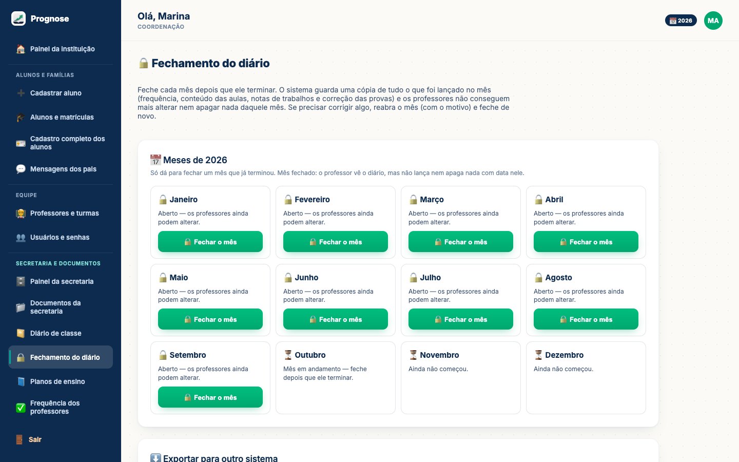 Fechamento do diário
