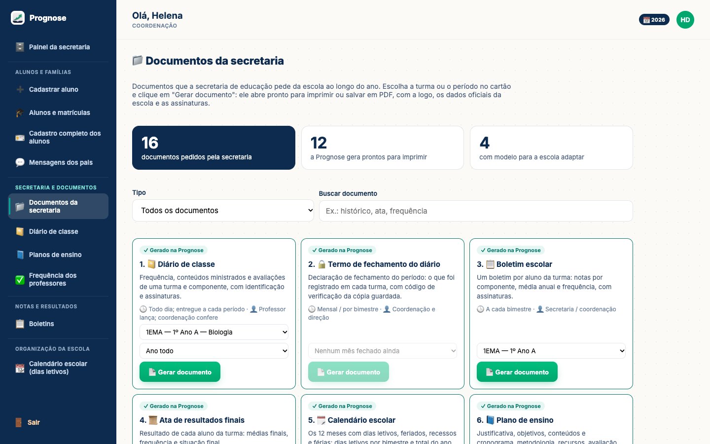 Documentos da secretaria